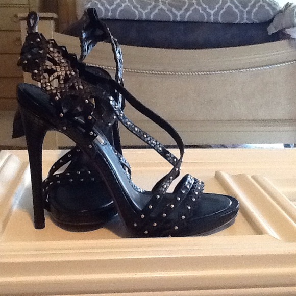 BCBG Ersa High Heeled Studded Laser Cut Sandals - Picture 3 of 7